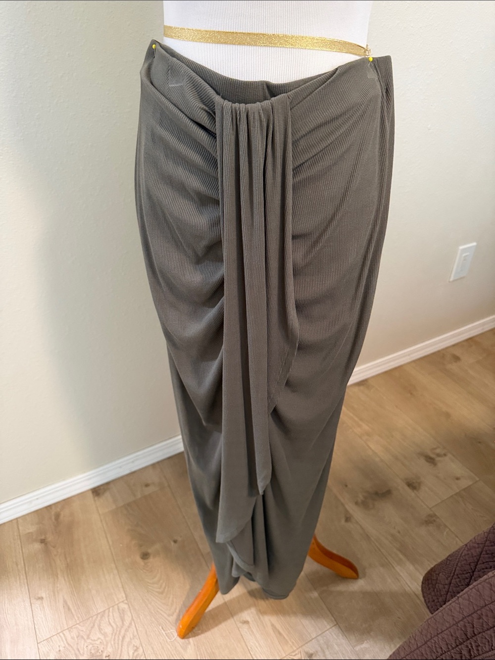 ILLA ILLA Olive-Taupe Draped Maxi Skirt